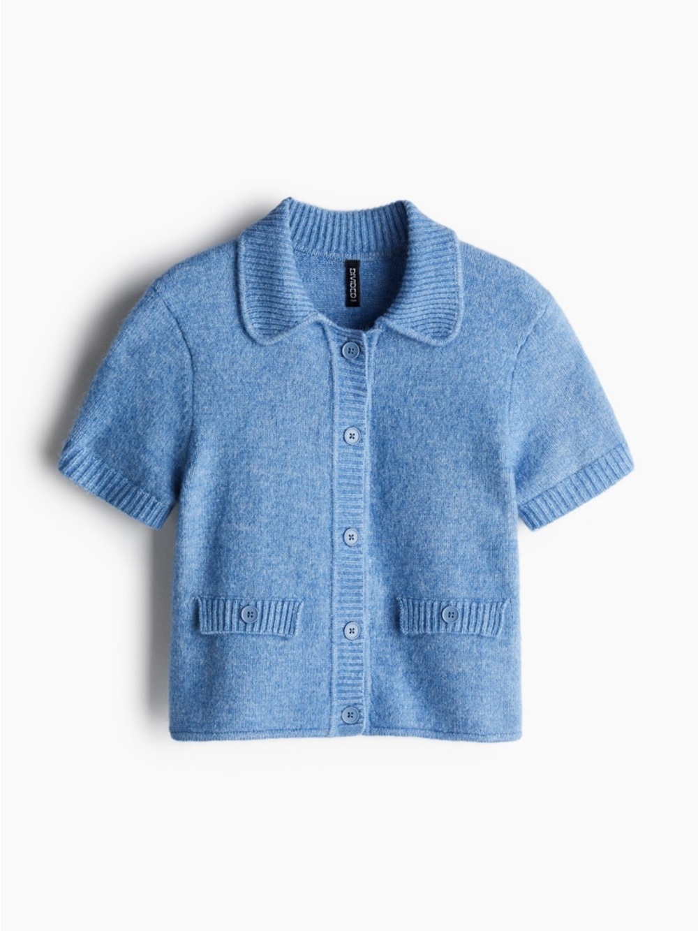 H&M Light Blue Short-Sleeve Button Crop Cardigan
